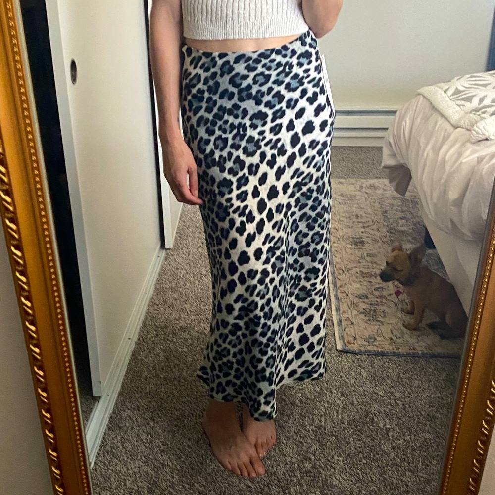 Zara leopard satin midi skirt